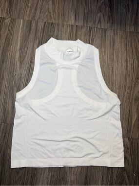 Womens athlete White Sleeveless Ribbed Mock Neck Tank Top
